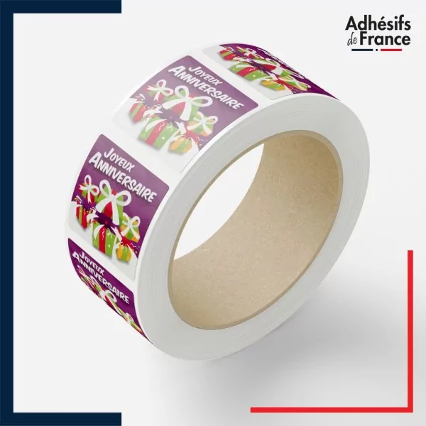 Rouleau d'étiquettes joyeux anniversaire - Motif cadeaux festifs