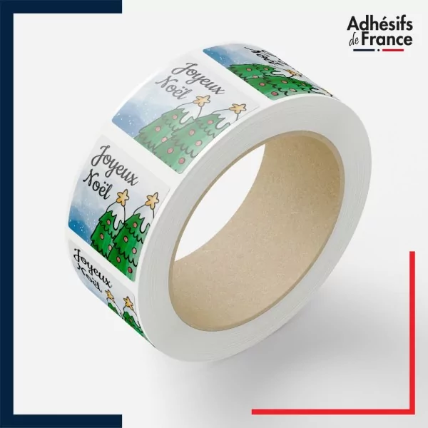 Rouleau d'étiquettes noël - Motif sapins enneigés