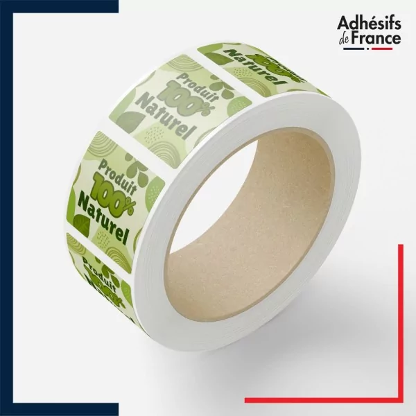 Rouleau d'étiquettes origine - Produit 100% naturel - Motif spirale végétale