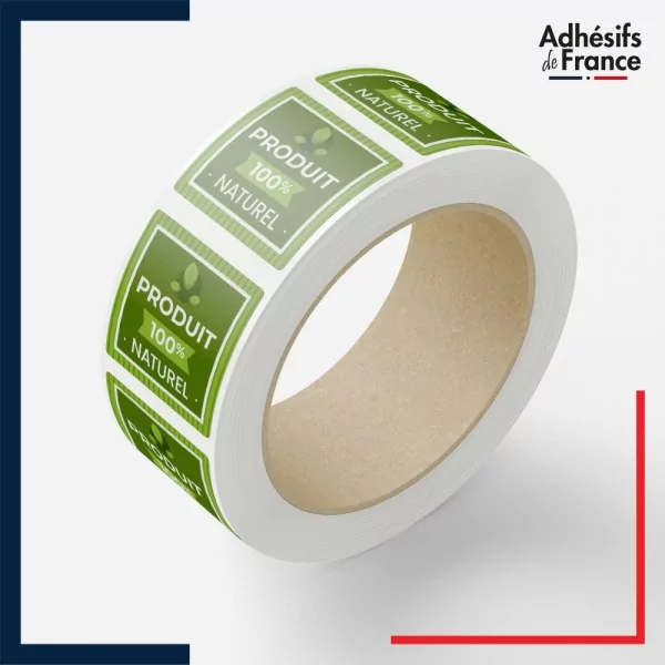Rouleau d'étiquettes origine - Produit 100% naturel - Motif ligne verte