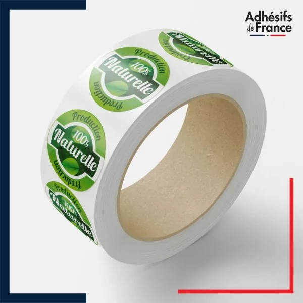 Rouleau d'étiquettes origine - Production 100% naturelle - Motif feuille