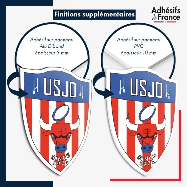sticker sur plaque aluminium dibond ou panneau PVC logo rugby - USJO - Union Sportive Juillac Objat