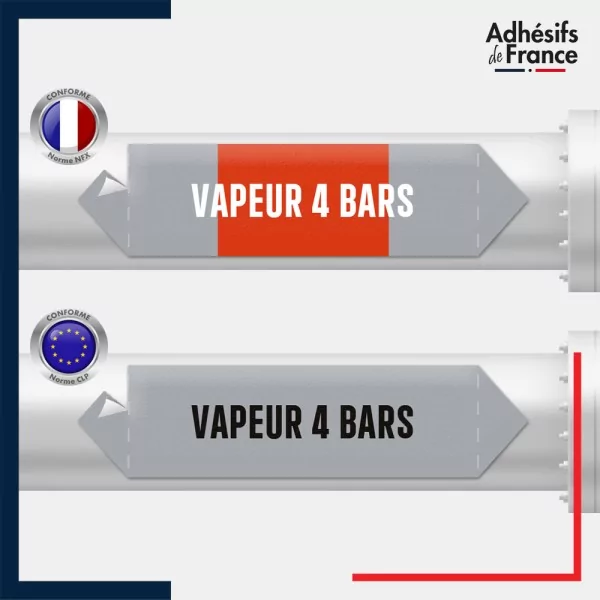 Vinyle adhésif de Tuyauterie norme NFX ou CLP - Vapeur 4 bars