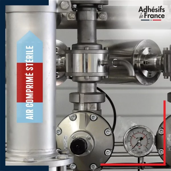 Marqueur tuyauterie norme française NFX air - adhésif laminé colle forte - Air comprimé stérile