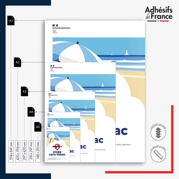 Affichage réglementaire formats A5, A4, A3, A2 et A1 - Plage sans tabac – conforme au décret 2025-582.