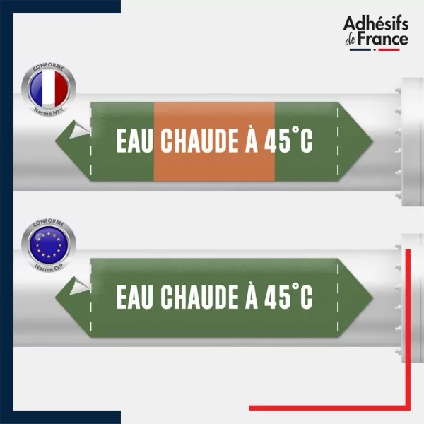 Vinyle adhésif de Tuyauterie norme NFX ou CLP - Eau chaude à 45°C