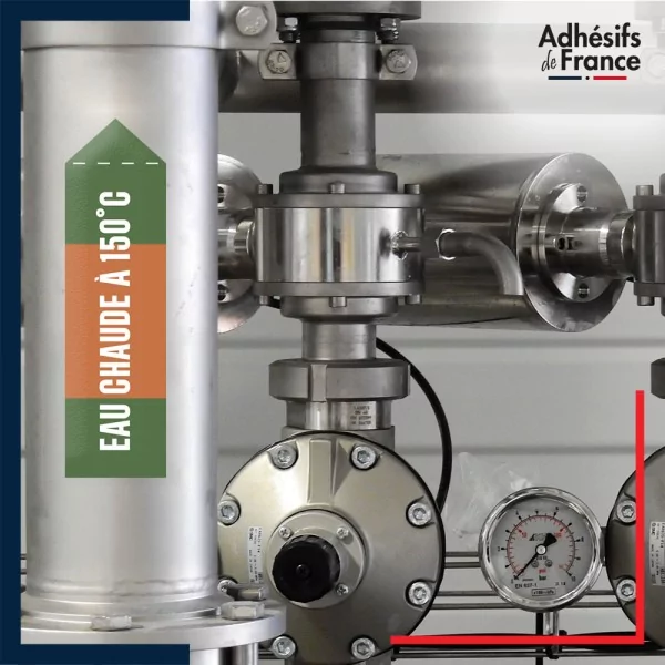Marqueur tuyauterie norme française NFX eau - adhésif laminé colle forte - Eau chaude à 150°C