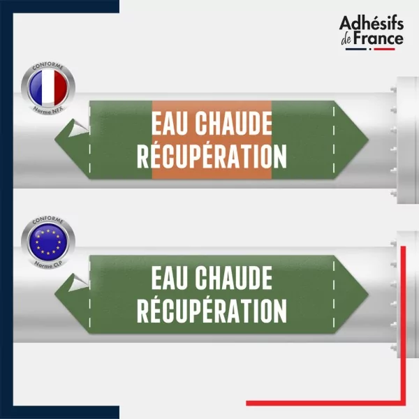 Vinyle adhésif de Tuyauterie norme NFX ou CLP - Eau chaude récupération