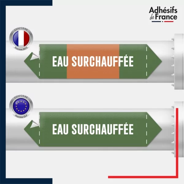 Vinyle adhésif de Tuyauterie norme NFX ou CLP - Eau surchauffée