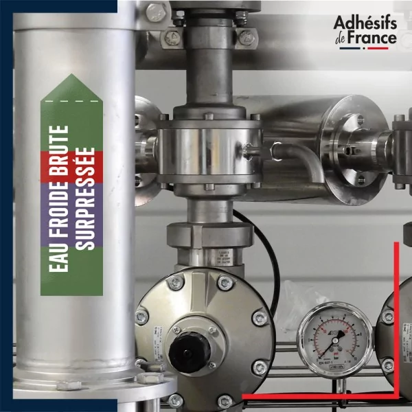 Marqueur tuyauterie norme française NFX eau - adhésif laminé colle forte - Eau froide brute surpressée