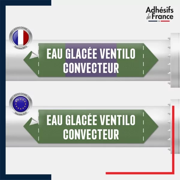 Vinyle adhésif de Tuyauterie norme NFX ou CLP - Eau glacée ventilo convecteur