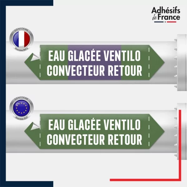 Vinyle adhésif de Tuyauterie norme NFX ou CLP - Eau glacée ventilo convecteur retour