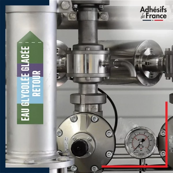 Marqueur tuyauterie norme française NFX eau - adhésif laminé colle forte - Eau glycolée glacée retour