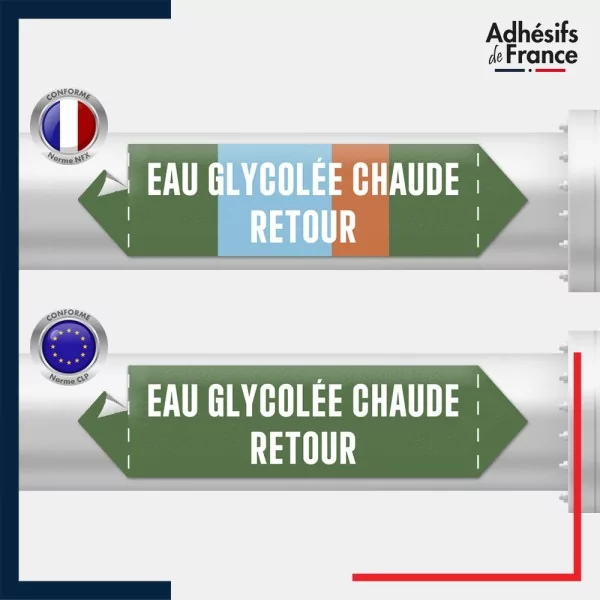 Vinyle adhésif de Tuyauterie norme NFX ou CLP - Eau glycolée chaude retour