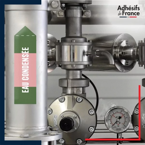 Marqueur tuyauterie norme française NFX eau - adhésif laminé colle forte - Eau condensée