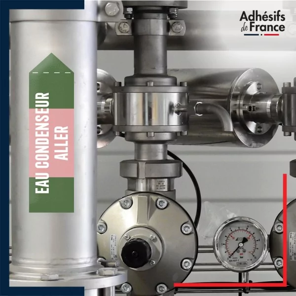 Marqueur tuyauterie norme française NFX eau - adhésif laminé colle forte - Eau condenseur aller