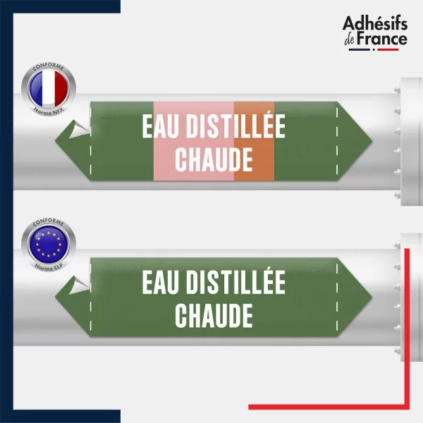Vinyle adhésif de Tuyauterie norme NFX ou CLP - Eau distillée chaude