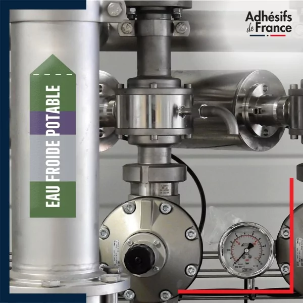 Marqueur tuyauterie norme française NFX eau - adhésif laminé colle forte - Eau froide potable