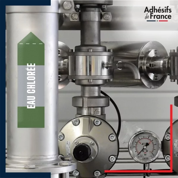 Marqueur tuyauterie norme française NFX eau - adhésif laminé colle forte - Eau chlorée