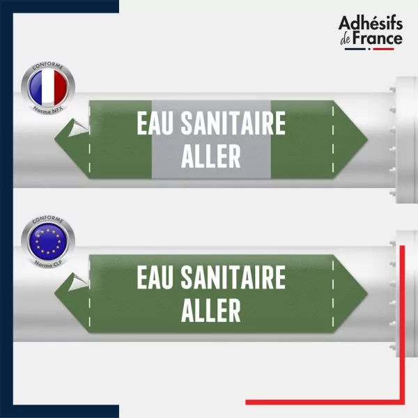Vinyle adhésif de Tuyauterie norme NFX ou CLP - Eau sanitaire aller