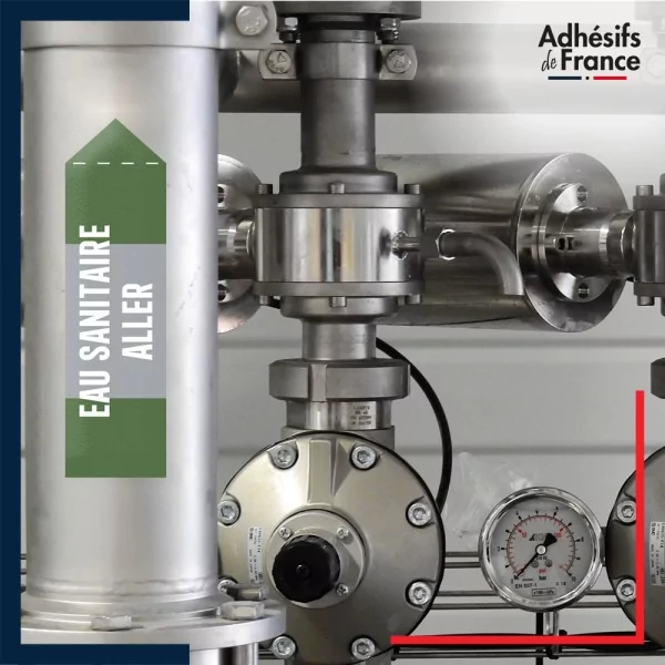 Marqueur tuyauterie norme française NFX eau - adhésif laminé colle forte - Eau sanitaire aller