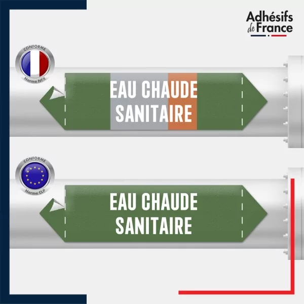 Vinyle adhésif de Tuyauterie norme NFX ou CLP - Eau chaude sanitaire