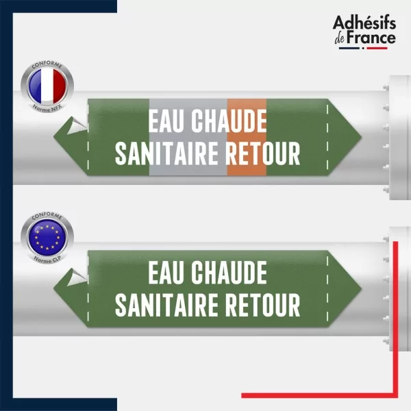 Vinyle adhésif de Tuyauterie norme NFX ou CLP - Eau chaude sanitaire retour