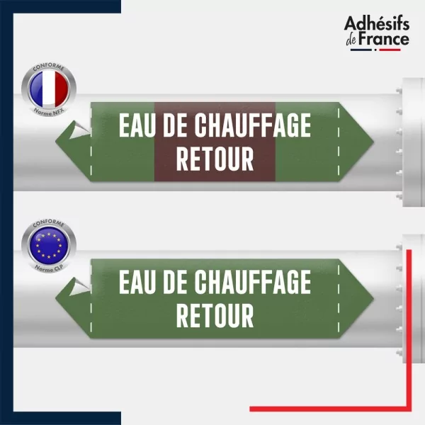 Vinyle adhésif de Tuyauterie norme NFX ou CLP - Eau de chauffage retour