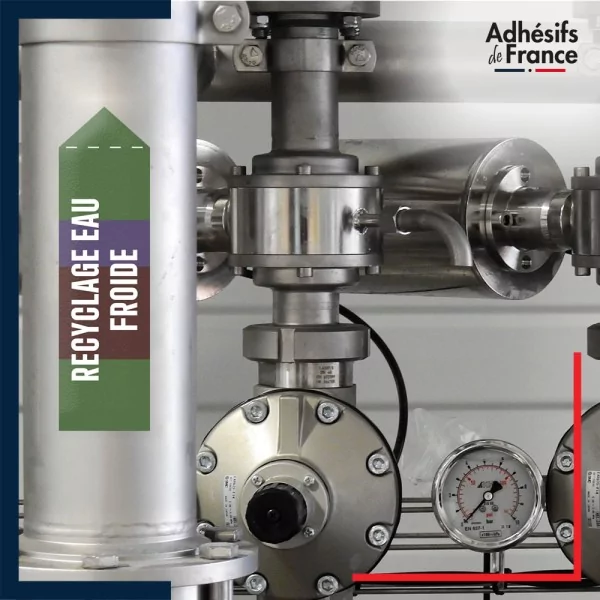 Marqueur tuyauterie norme française NFX eau - adhésif laminé colle forte - Recyclage eau froide