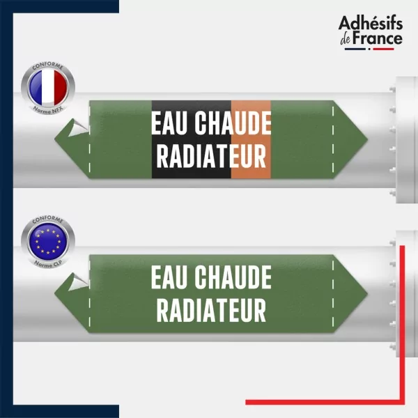 Vinyle adhésif de Tuyauterie norme NFX ou CLP - Eau chaude radiateur