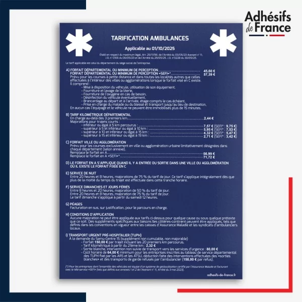 adhésif tarif ambulances - Fond bleu