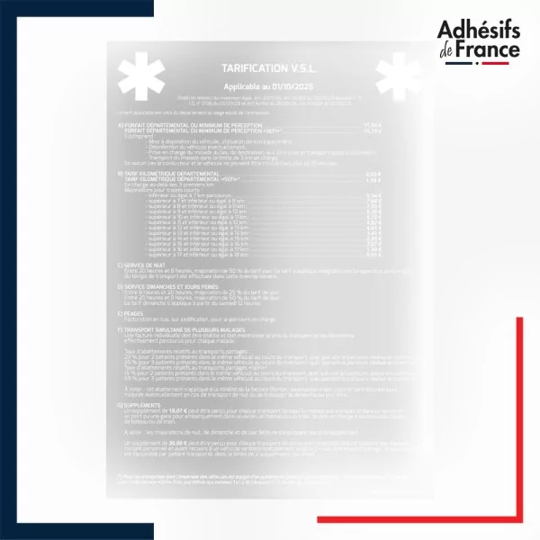 adhésif transparent tarif VSL - ZONE C
