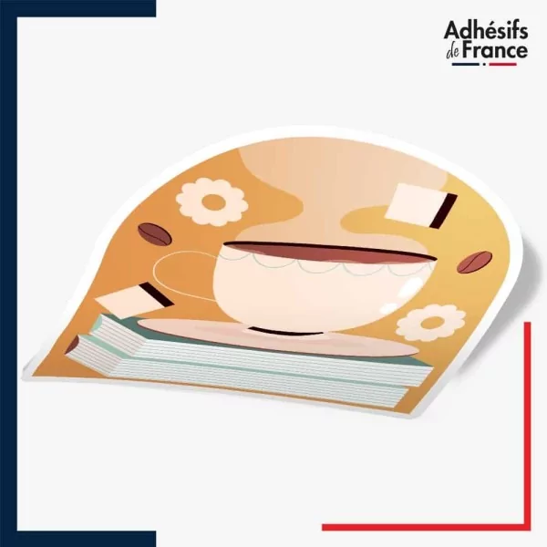 stickers café sur pile de livres