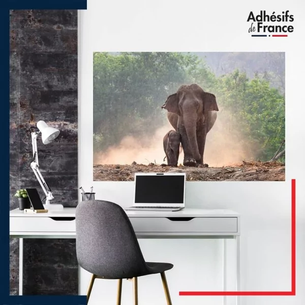 sticker murale décor animaux Eléphant et son éléphanteau